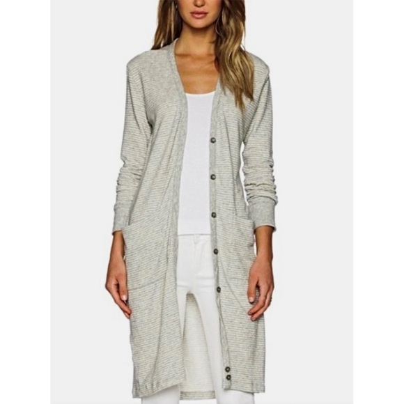 JAMES PERSE FEATHERWEIGHT STRIPED GRAY FRENCH TERRY-L SZ3 in Perse-runs like M - Picture 1 of 7